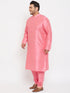 Vastramay Men's Plus Size Pink Silk Blend Kurta Pyjama Set